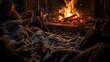 © CStock - People resting by the fire with blanket, people and winter