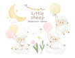 Baby sheep with element Baby shower For nursery birthday kids Print for invitation card Poster