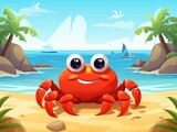 Fototapeta Pokój dzieciecy - A Majestic Crab on a Serene Beach with a Graceful Sailboat in the Background