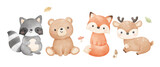 Fototapeta Pokój dzieciecy - Cute woodland animal Fox Bear Deer For nursery birthday kids Print for invitation card Poster Template