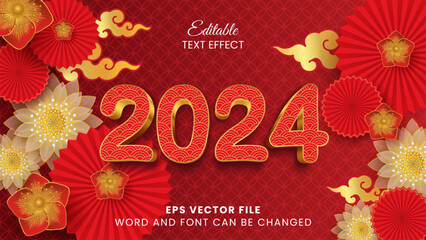 Wall Mural - 2024 chinese new year 3d editable text effect. 2024 chinese pattern text style