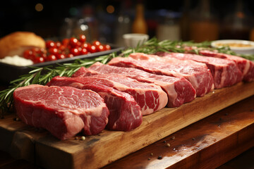 raw meat on a wooden cutting board