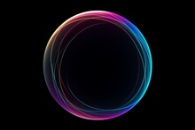 Abstract Circles Lines Wavy In Round Frame Colorful Spectrum Light Isolated On Black Background With Empty Space For Text In Concept Technology, Digital, Music, Generative AI