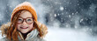 Winter themed girl wearing glasses with room for copy space created with Generative AI technology