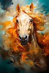 Canvas Print - Image of horse with orange hair and white face.