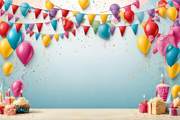 Birthday party background frame with flags and balloons