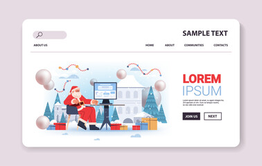 Wall Mural - santa claus in red costume article editor writing publicity post copywriting selection verification happy new year merry christmas holidays