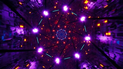 Poster - Neon Tunnel Flight Through Hyperspace. Infinitely looped animation.