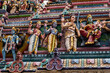 Veeramakaliamman Temple Singapore.
details of Intricate Hindu art and deity carvings on the facade of Sri Veeramakaliamman Temple in Little India, Singapore.