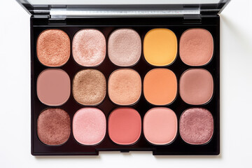 eyeshadow palette. Composition of bright highlight colors, medium colors, and dark shade colors. Make your eyes look beautiful. Concept suitable for makeup and cosmetics and beauty.