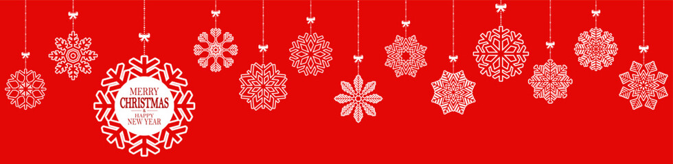 Wall Mural - hanging snow stars banner for christmas greetings time