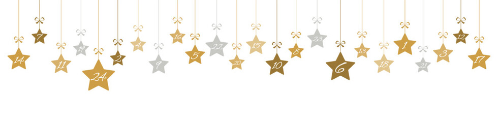 Wall Mural - christmas advent calendar 1 to 24 on hanging stars