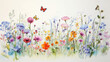 © Venka - A pastel watercolor drawing of small colorful flowers and butterflies