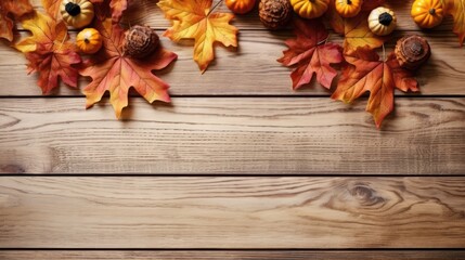 Poster - autumn theme on light wood background