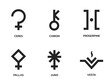 asteroid symbol set. astrology, astronomy and horoscope sign. isolated vector image