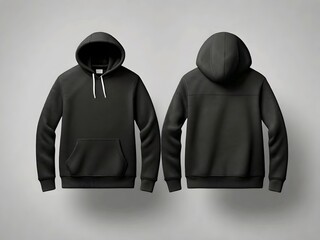 Sticker - Set of Black front and back view tee hoodie hoody sweatshirt. Mockup template for artwork graphic design