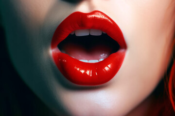 female open mouth with red lips close-up