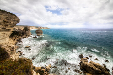 Canvas Print - View from Bonifacio towards the Southern Tip of the Island of Corsica, France, with the Famous Sandstone Rock Called 