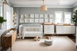 a gender-neutral nursery with a changing table that hides storage for diapers and baby essentials