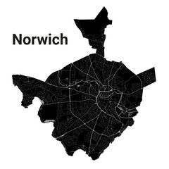 Wall Mural - Black Norwich city map, administrative area