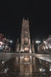 Sint-Baafskathedraal in the historic part of Ghent during the night. Belfry of Ghent. Belgium's most famous historical centre. Midnight illumination of the city centre