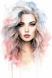 Fototapeta Sport - Watercolor art, woman portrait, wall poster, painting. Created by AI