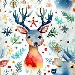 Wall Mural - Reindeer Themed Christmas Wrapping Paper Seamless Tileable