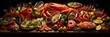 Oceanic delicacies on ice fresh fish, shellfish, crabs, octopuses, mussels, oysters, shrimps