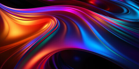 Wall Mural - 3d abstract wallpaper. Liquid metal rainbow waves banner. Three dimensional rainbow colored swirls background