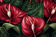 Seamless pattern with red anthurium flowers. Vector illustration