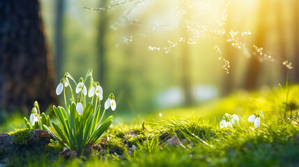 snowdrop spring flowers in the grass