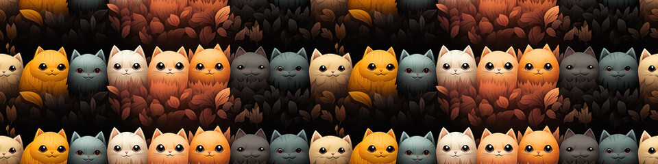 Wall Mural - seamless pattern with multicolored cat heads on black background