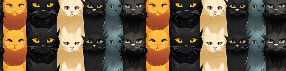 Wall Mural - seamless pattern with cute cats on cartoon background