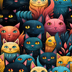 Wall Mural - seamless pattern with the heads of cats on multicolored background