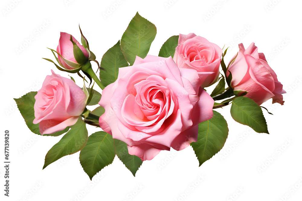 Pink rose flowers in a floral arrangement isolated on white or ...