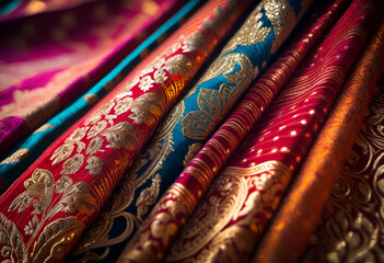 luxury Indian colorful sari in minimal style