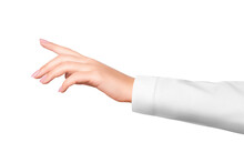 A Woman's Hand In A White Medical Coat. On Isolated Transparent Background