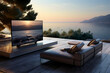 modern terrace with sea view and sunset
