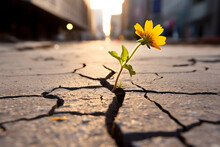 Small Flower Grow On Cracked Street