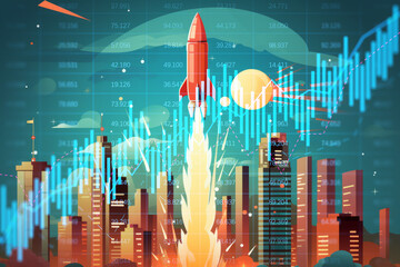 Wall Mural - rocket ignition on financial chart concept, economic aspirations, generative ai