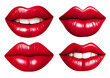 Set of 3d realistic red lips showing teeth isolated on white or transparent background, png.