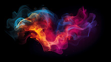 Heart Shaped Colorful Powder Background. Abstract Freeze Motion Dust Cloud. Particles Explosion Screen Saver, Wallpaper With Smoke. Love Romantic Concept For Valentines Day.