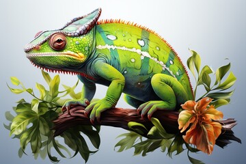 Wall Mural - Curious Chameleon Clipart Watercolor Painting