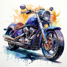 Watercolor Motorcycle Clipart, Generative Ai