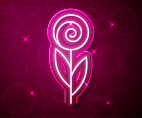 Poster - Glowing neon line Flower icon isolated on red background. 8 March. International Happy Women Day. Vector