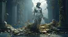 A Sculpture Of A Woman Among Ruins. Sculpture, Fantasy.