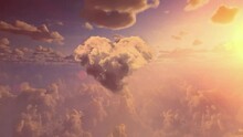  Red Heart Shaped Clouds At Sunset. Beautiful Love Background With Copy Space.Valentine's Day Concept.