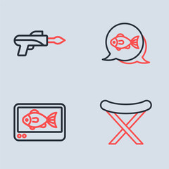 Canvas Print - Set line Fish, finder echo sounder, Fishing harpoon and hook icon. Vector