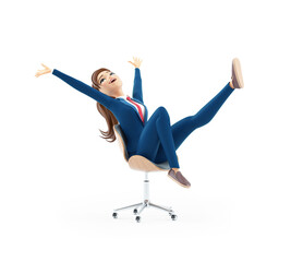 Wall Mural - 3d successful cartoon businesswoman in office chair