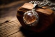 Fantasy elven antique silver necklace pendant with bright orange amber cabochon gem, precious and sacred heirloom elfish jewelry.